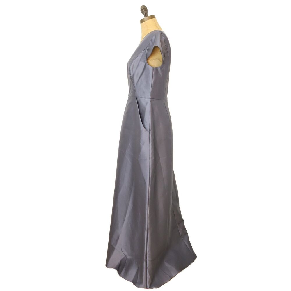 Alfred Sung Sateen Twill Cap Sleeve Dress 8 Gown Silverstone Gray NWT B3 - Picture 5 of 6